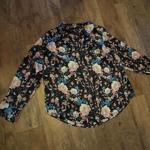 Women's Torrid Floral Button Down Shirt 2X Black Pink Blue